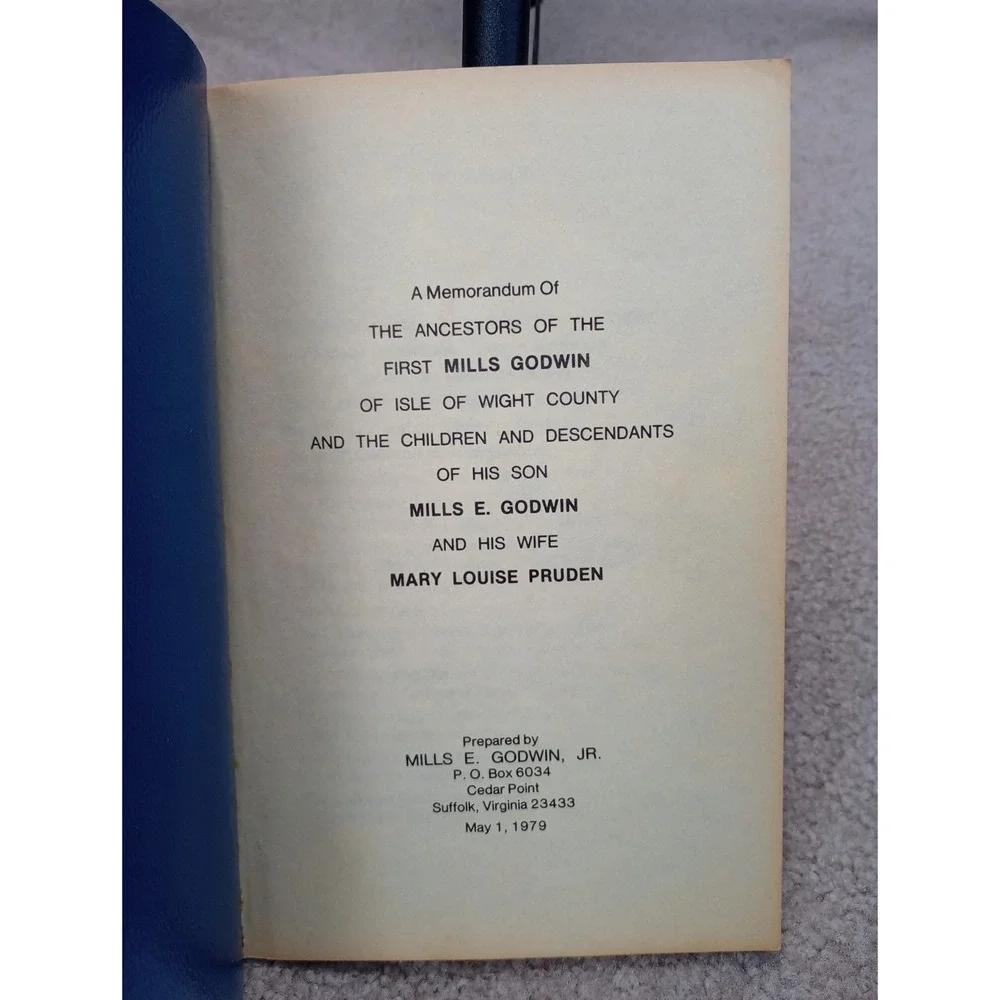 Notes‎ On The Mills Godwin Family Nansemond County, Virginia 1979 RARE